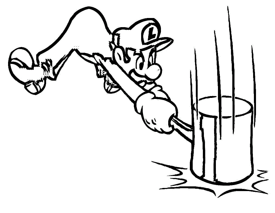 Coloring page Luigi with a hammer